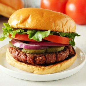 Vegan Impossible Burger copycat on a plate.