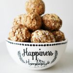 Energy balls in a white bowl.