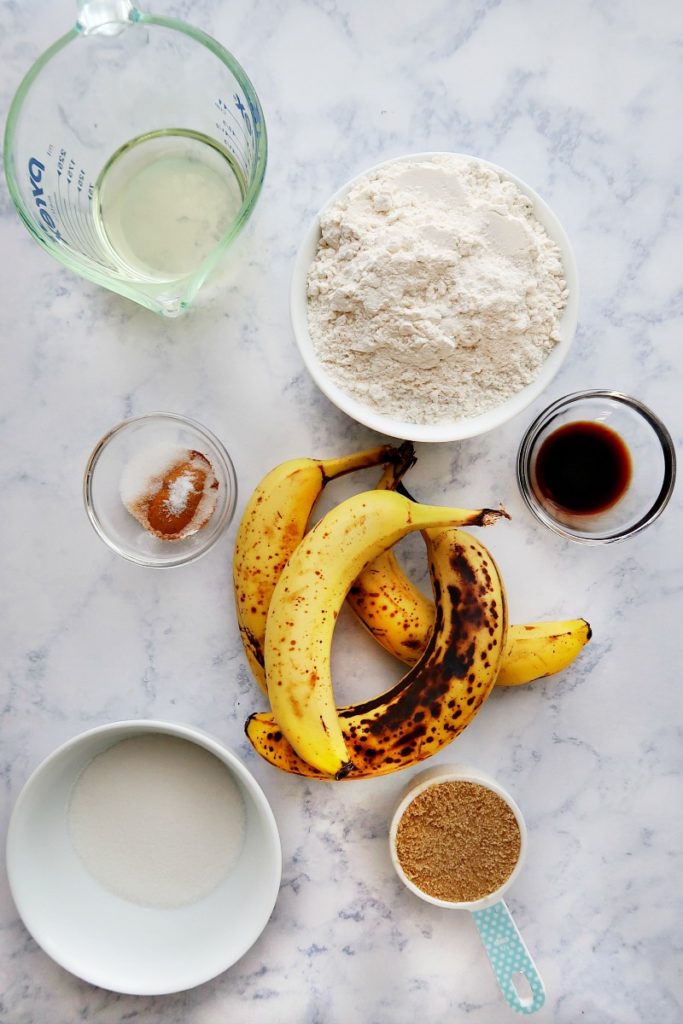 Ingredients for vegan banana bread.