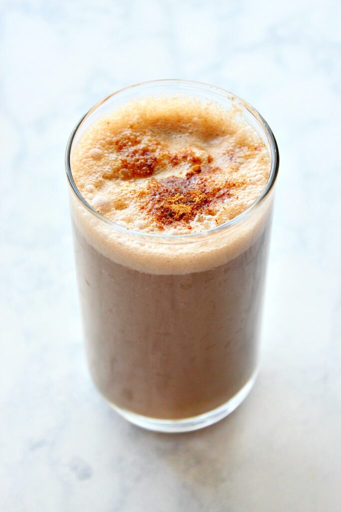 Vegan iced cappuccino with coconut sugar.