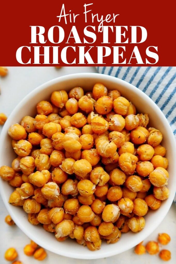 Pinterest photo collage for air fryer roasted chickpeas.