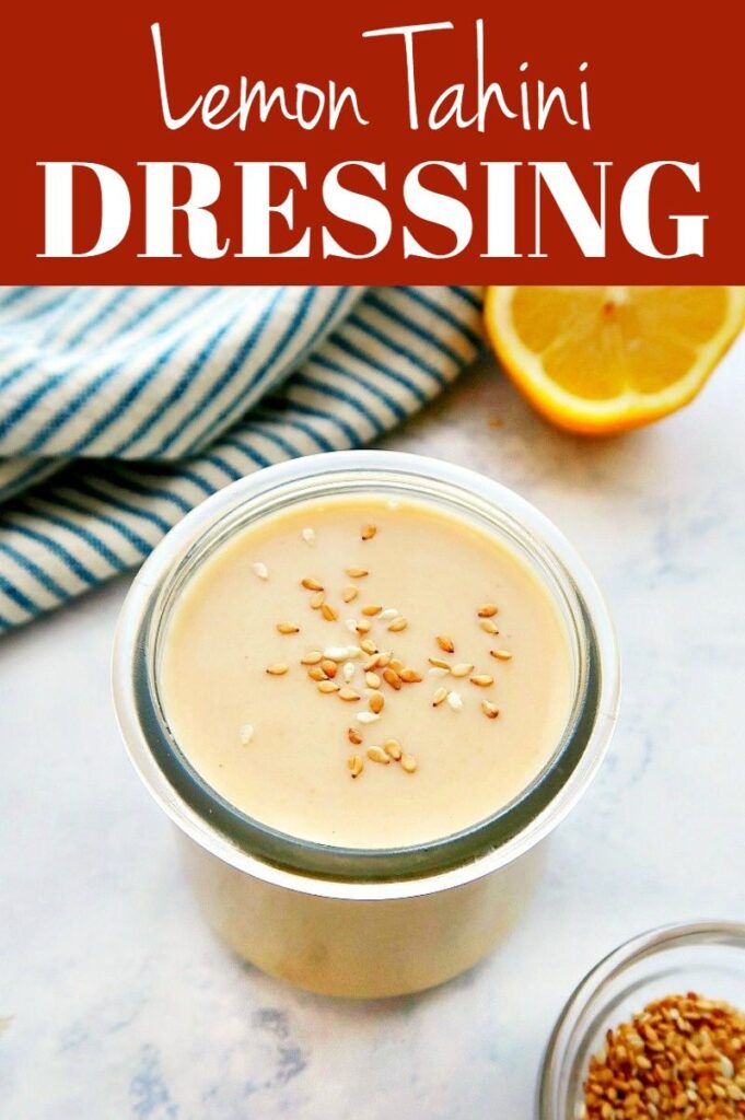 Pinterest photo collage for lemon tahini dressing.