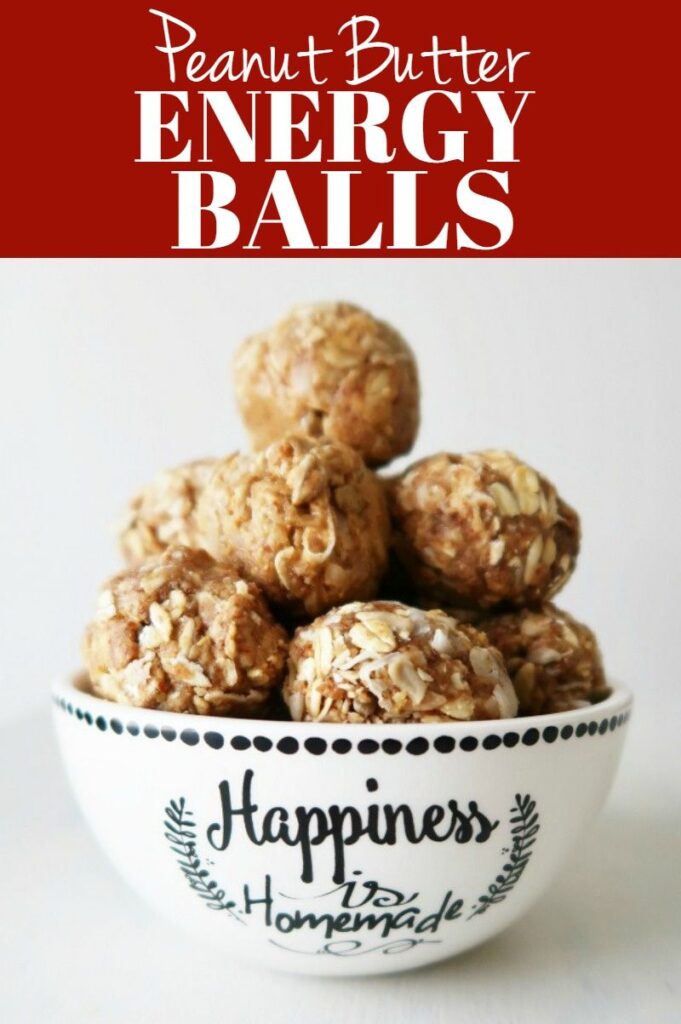 Pinterest photo collage for peanut butter energy balls.