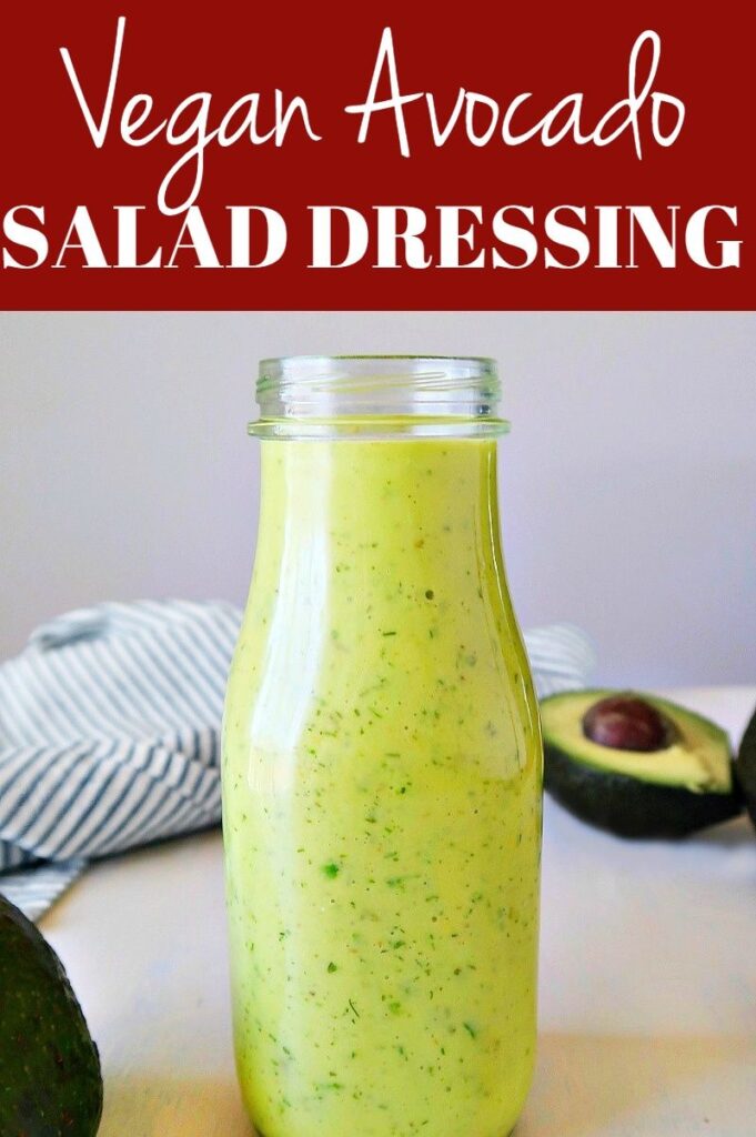 Pinterest photo collage for vegan avocado salad dressing.