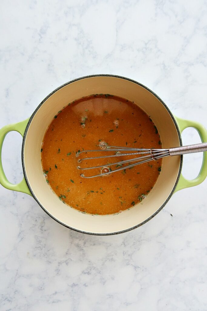 Making vegan gravy in a pot.