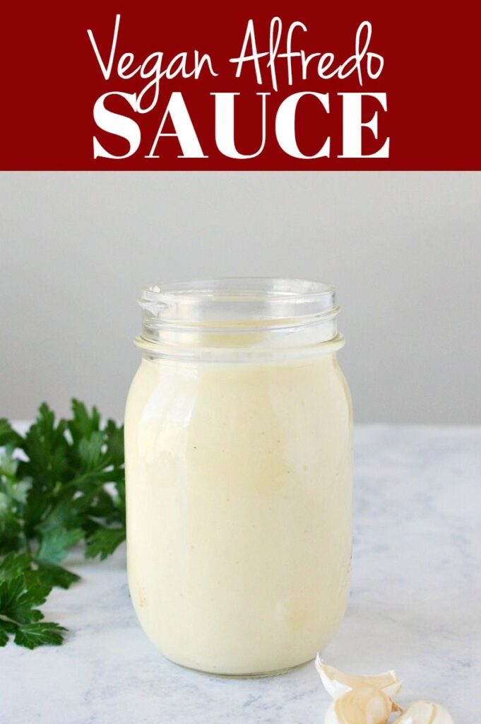 Pinterest photo collage for vegan alfredo sauce.
