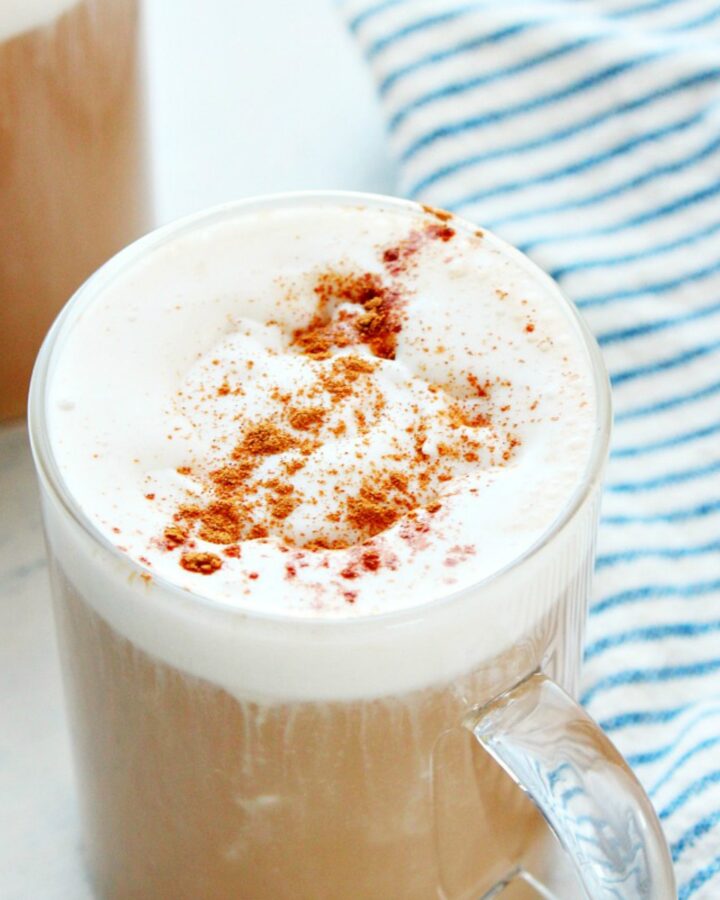 Chai lattes topped with coconut whipped cream.